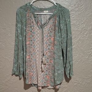 Mason & Belle Green 3/4 Sleeve Tie Front Blouse Size L